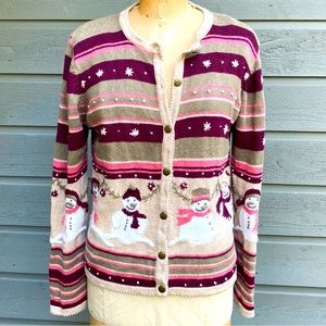 Cristopher & Banks hand embroidered winter holiday sweater cardigan, medium